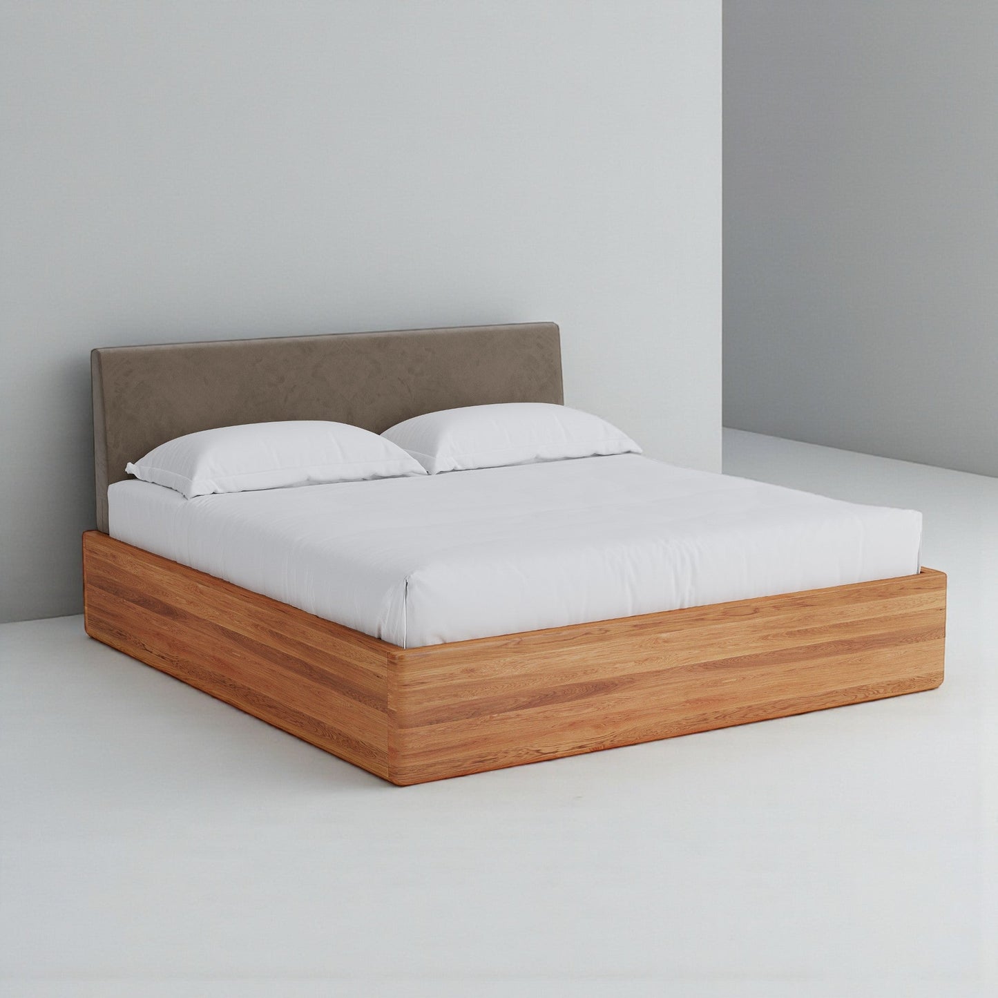 Aari Bed (Built-in Storage) - Solid Teak/Walnut/Oak Wood (King)
