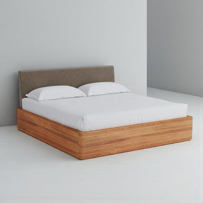 Aari Bed (Built-in Storage) - Solid Teak/Walnut/Oak Wood (King)