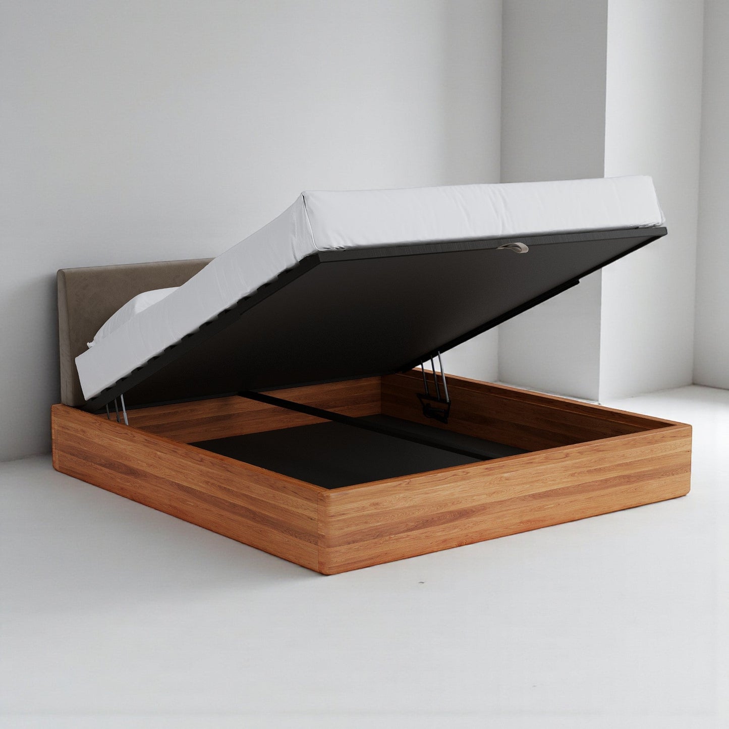 Aari Bed (Built-in Storage) - Solid Teak/Walnut/Oak Wood (Queen)