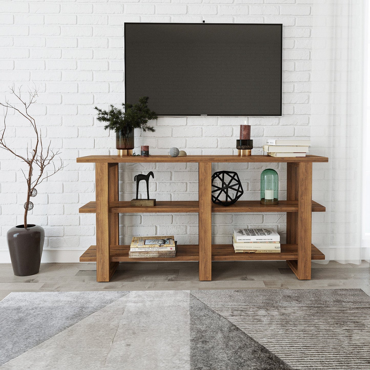 Harmony Console - TV Unit/Low Shelf - Solid Teak Wood