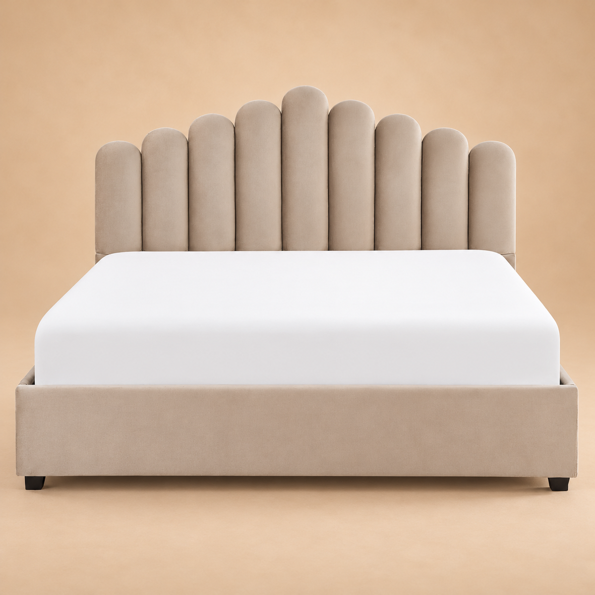 Vincenned Fully Upholstered Bed without Storage — warm beige studio view 2