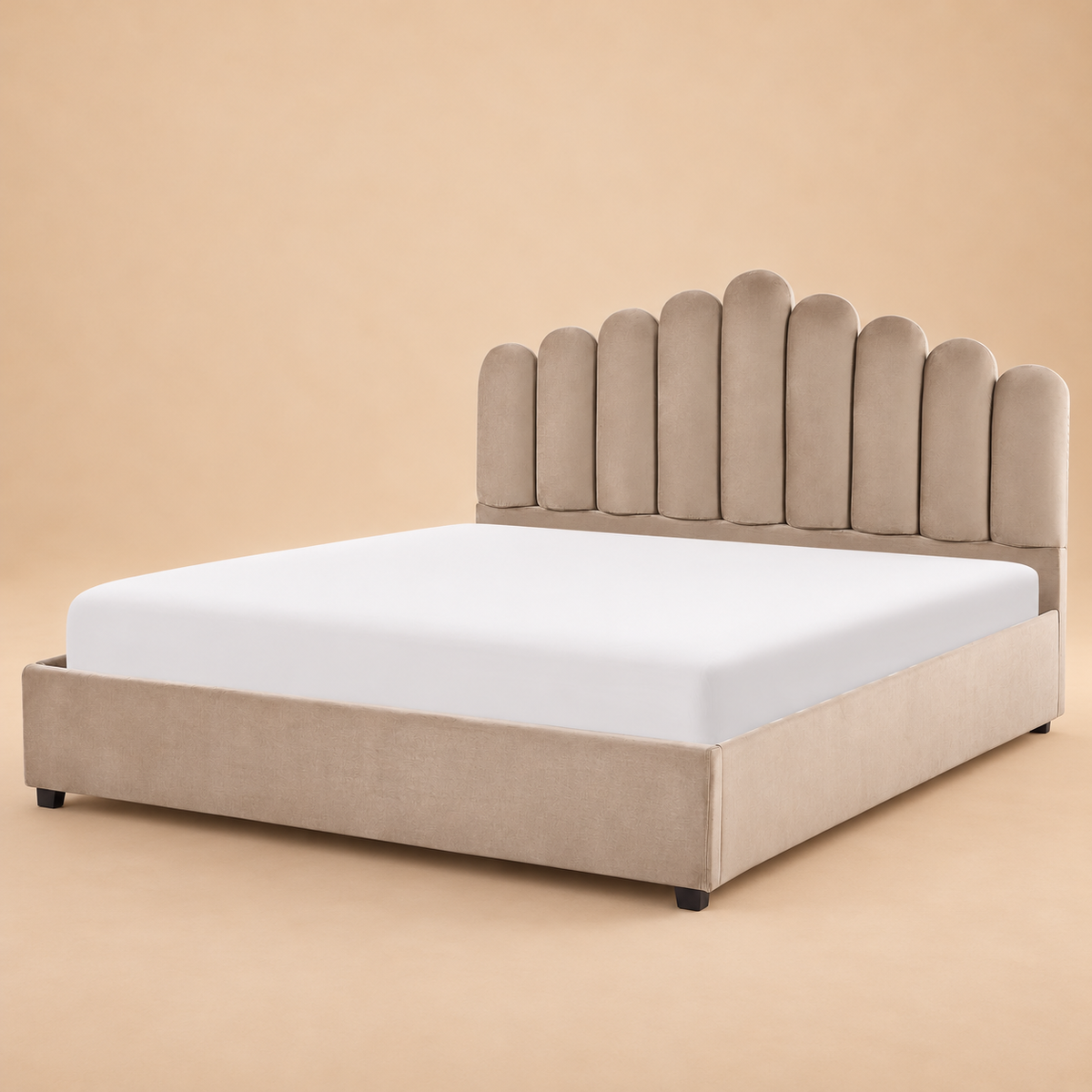 Vincenned Fully Upholstered Bed without Storage — warm beige studio view 3