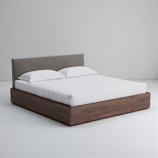 Aari Bed (Built-in Storage) - Solid Teak/Walnut/Oak Wood (Queen)