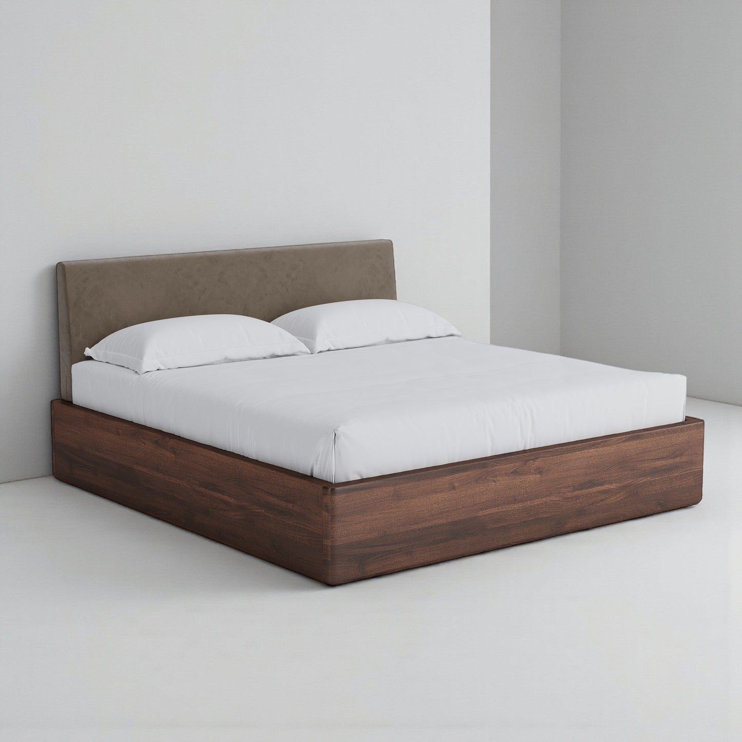 Aari Bed (Built-in Storage) - Solid Teak/Walnut/Oak Wood (King)