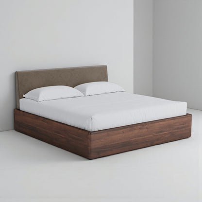 Aari Bed (Built-in Storage) - Solid Teak/Walnut/Oak Wood (Queen)