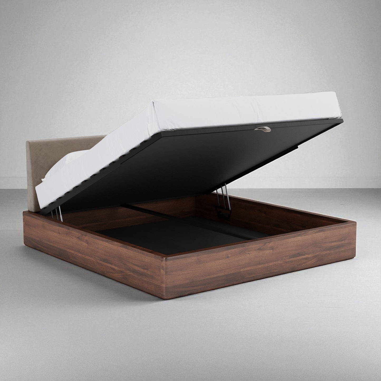 Aari Bed (Built-in Storage) - Solid Teak/Walnut/Oak Wood (King)