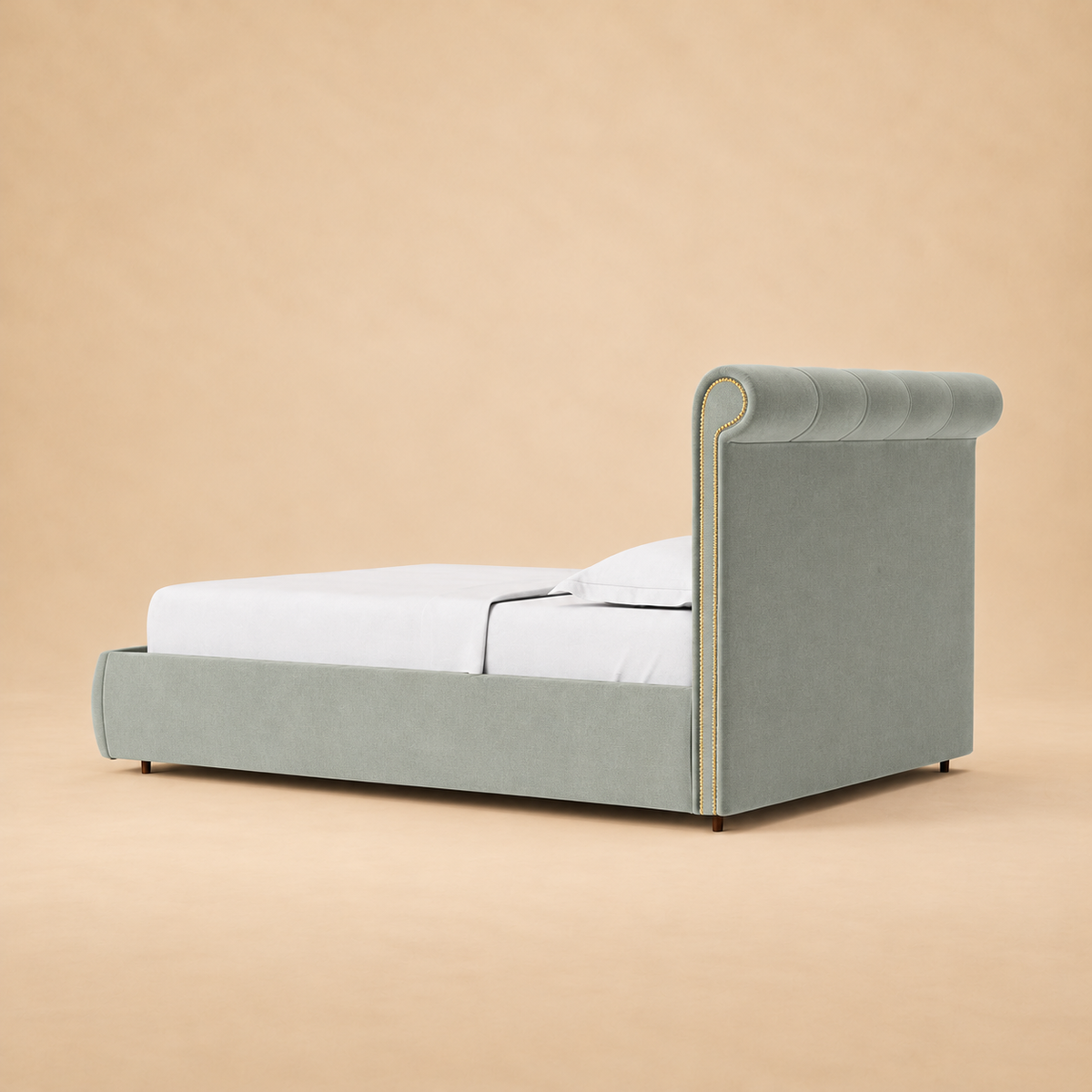 Winston Fully Upholstered Bed without Storage — warm beige studio view 2