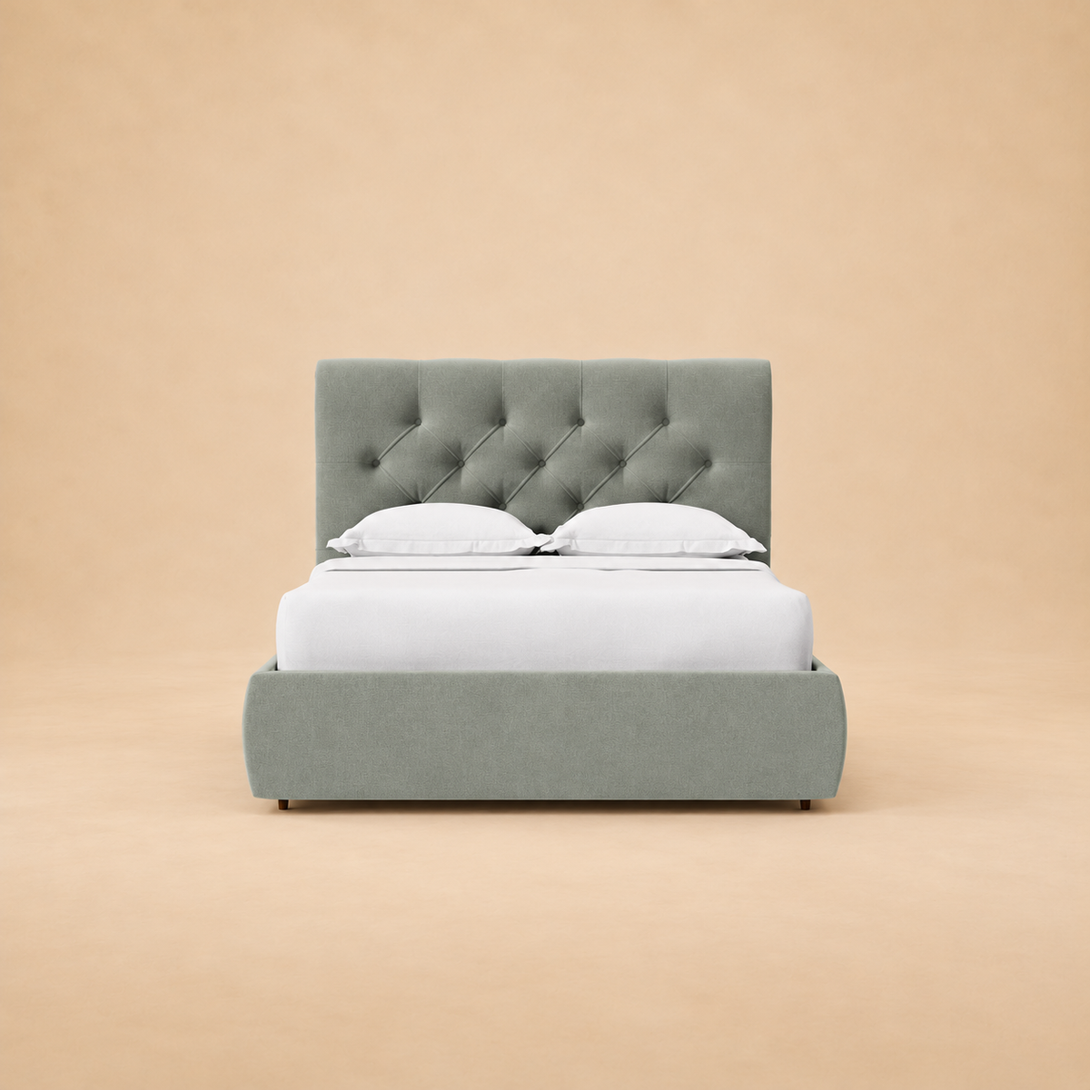 Winston Fully Upholstered Bed without Storage — warm beige studio view 3
